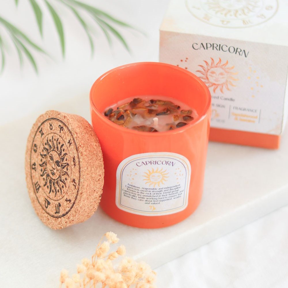 Something Different - Capricorn Sandalwood & Jasmine Gemstone Zodiac Scented Candle - Orange